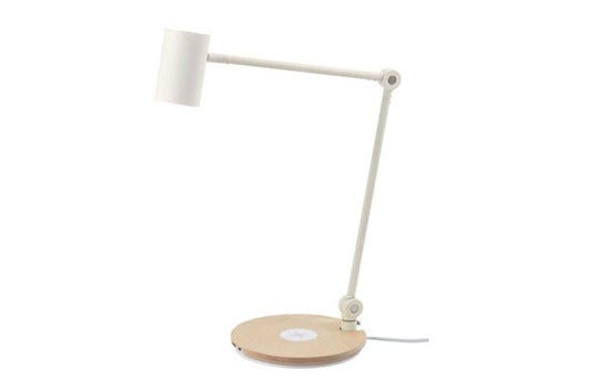 White IKEA Riggad lamp.